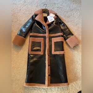 Stand Studio AUBREY Black and Brown Vinyl and faux shearling coat sz 32 Euro NWT
